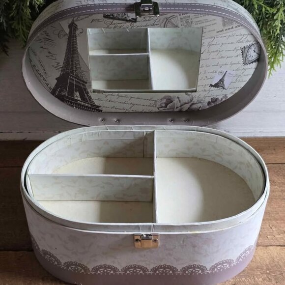 New Jaclyn Smith Paris Print Train Case Travel Cosmetic Box French Eiffel Tower - Picture 8 of 10